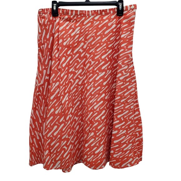 Chico's Women's Orange White Abstract Print Lightweight Cotton A-Line Midi Skirt - Picture 1 of 7